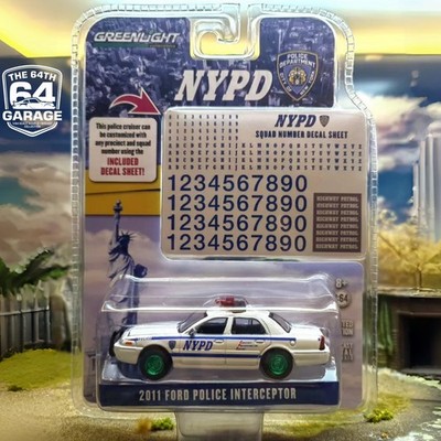 GreenLight Chase 1/64 NYPD 2011 Ford Police Interceptor Green Wheels Crown Vic