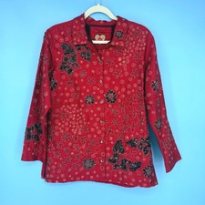 Chicos Anniversary Collection Red Silk Floral Sequin Embroidered Jacket Size M