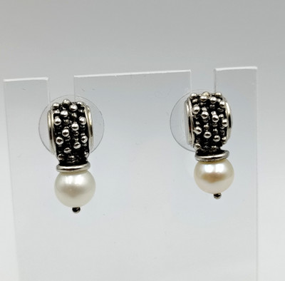 Michael Dawkins Sterling Silver 925 & 14k Gold Pearl Caviar Design Earrings