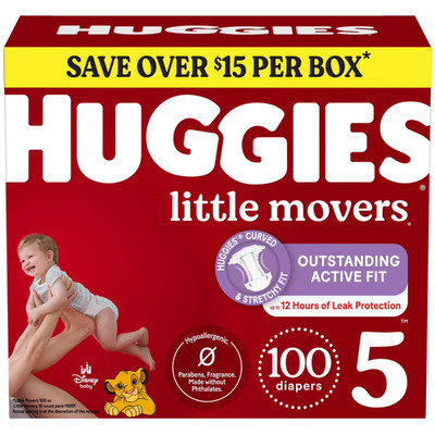 Huggies Little Movers Baby Diapers, Size 5 ( 27 lbs), 100 Count