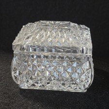 Vintage Whimsical Treasure Chest Cut Glass Trinket Box Diamond Pattern