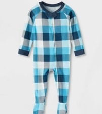 Baby Hanukkah Pajamas. Infant 3-6 Blue White Plaid. 1pc Zipup Pajamas. New
