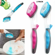 2 Dish Brush with Soap Dispenser Scrubber Kitchen Scrub Pots Pans