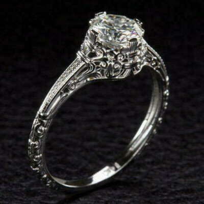 Filigree Wedding Stunning Ring 14K White Gold Plated 2Ct Round Diamond Simulated