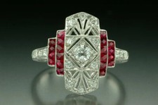 Art Deco Style 1/5Ct Round CZ  Sapphire Engagement Wedding Ring In 925 Silver