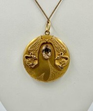 Art Nouveau George Steere Swan Phoenix Bird Locket Necklace Antique Belle Epoque