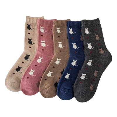 Warme Socken Katzen, 5 Paar, Gr.35-39, Geschenk, warm, Neu