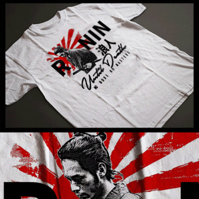 Samurai T-Shirt Land Of The Rising Sun Ronin Warrior Lone Wolf Until Death Kanji