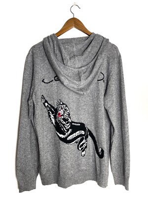 Ed Hardy Designs Zip Up Knit Sweater Hoodie Jacket Gray Panther