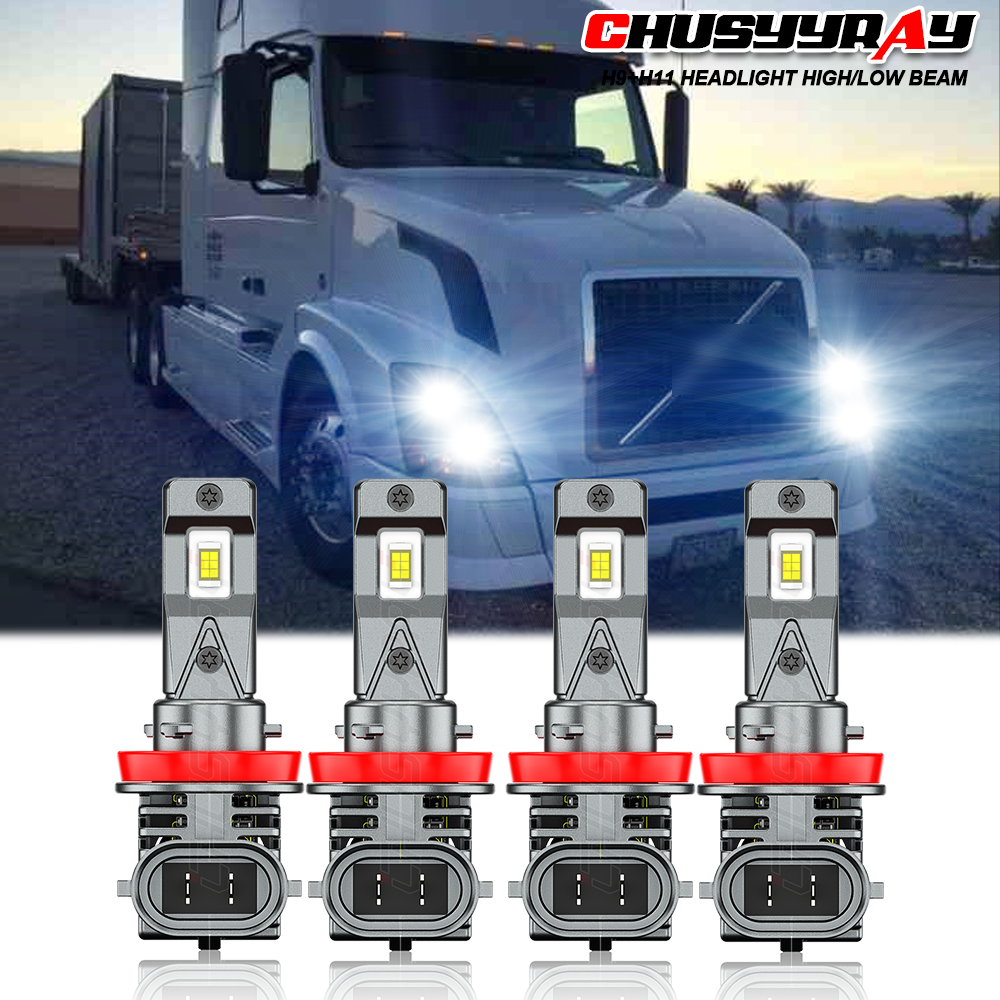 4PCS H11 LED Headlight High Low Beam Kit for Volvo VNL Semi Truck 2004-2015