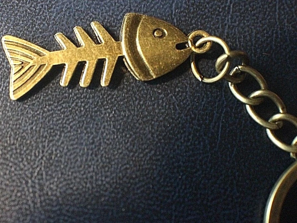 РЫБЬЯ КОСТЬ Большая Голова Бронзовый цвет Брелок Брелок Рыбалка Легкий Подарок США - Изображение 2 из 4