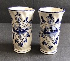 Hand Painted Vintage Delft Windmill Style Vases Set of 2