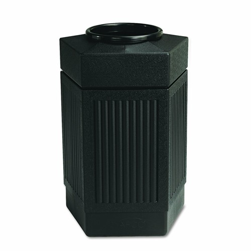 Black Open Top Trash Can 30Gal Plastic Waste Bin Pentagon In Out Door