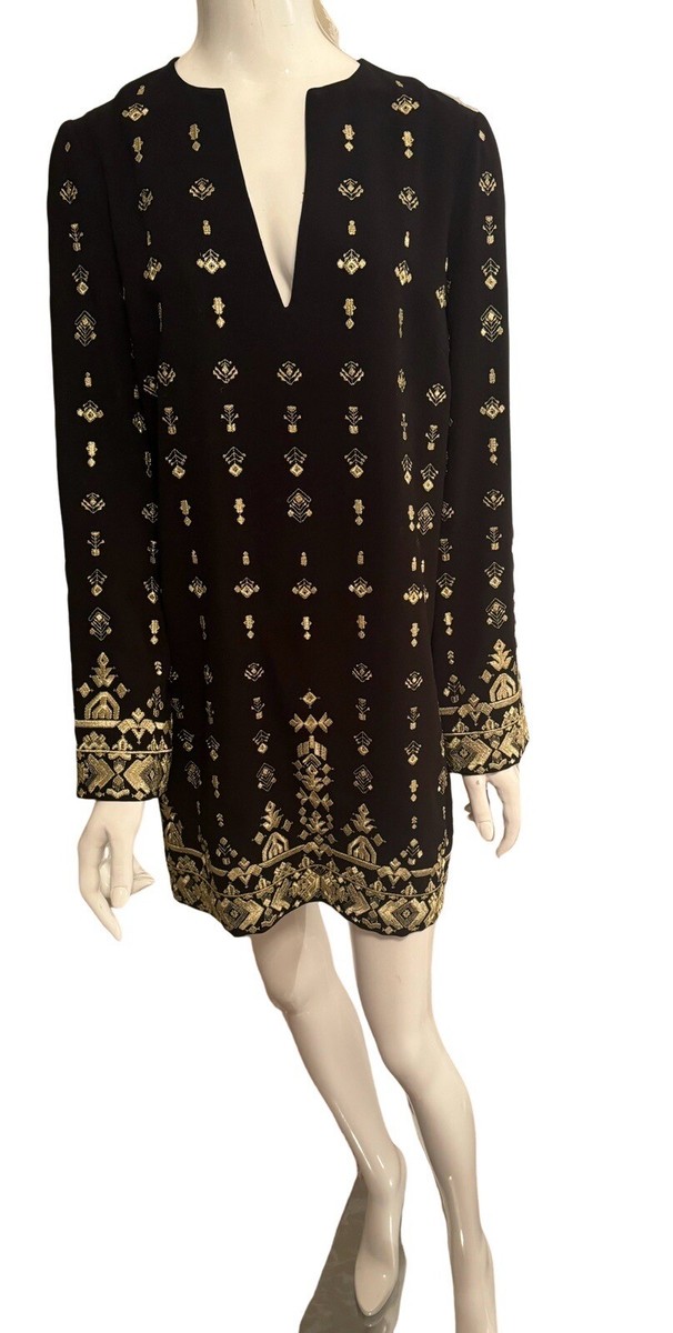 RACHEL ZOE Black Gold Embroidered Embellished Tunic A-line Dress! NWT 6 |  eBay
