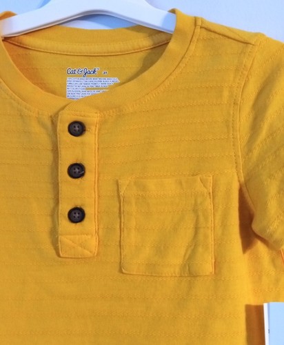Boys Size 3T Cat & Jack Mustard Yellow Henley Short Sleeves New with Tags - Picture 2 of 5
