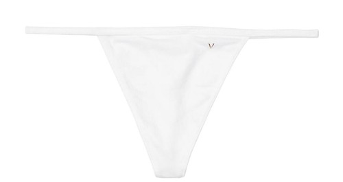 Victorias Secret White V-string Thong Panties Size S Logo V Soft Stretch Cotton - Picture 16 of 16