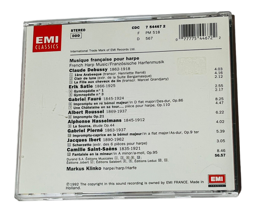 【中古】 French Music for Harp MarcusKlinko CD MARKUS KLINKO RECITAL MUSIQUE FRANÇAISE POUR HARPE FRENCH HARP