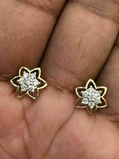 Round Cut Simulated Diamond Women's Flower Stud Earrings 14K Yellow Gold Plated