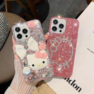 For Samsung S25 S24 S23 S22 S21 S20 S9 3D Bling Sparkle Hello Kitty Diamond Case