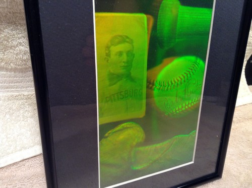 3-D Imaged Framed Print, Honus Wagner Baseball Card/Signed Babe Ruth Baseball... - Picture 2 of 7