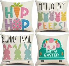 Easter Pillow Covers, Easter Decorations Indoor Pillow Covers 18X18 Set of 4 Bun