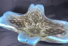 Vintage MURANO MCM Powder Blue Glass Bulicante Gold Fleck Diamond Pattern Bowl
