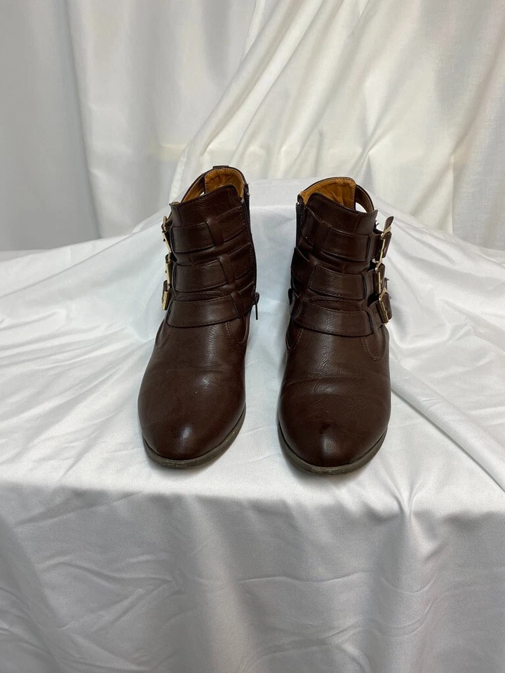 Botines Mujer, Reneeze, 7M(38), Marrón, Triple Hebilla Lateral, Cremallera, Tacón 2 1/2" Foto 2 de 4