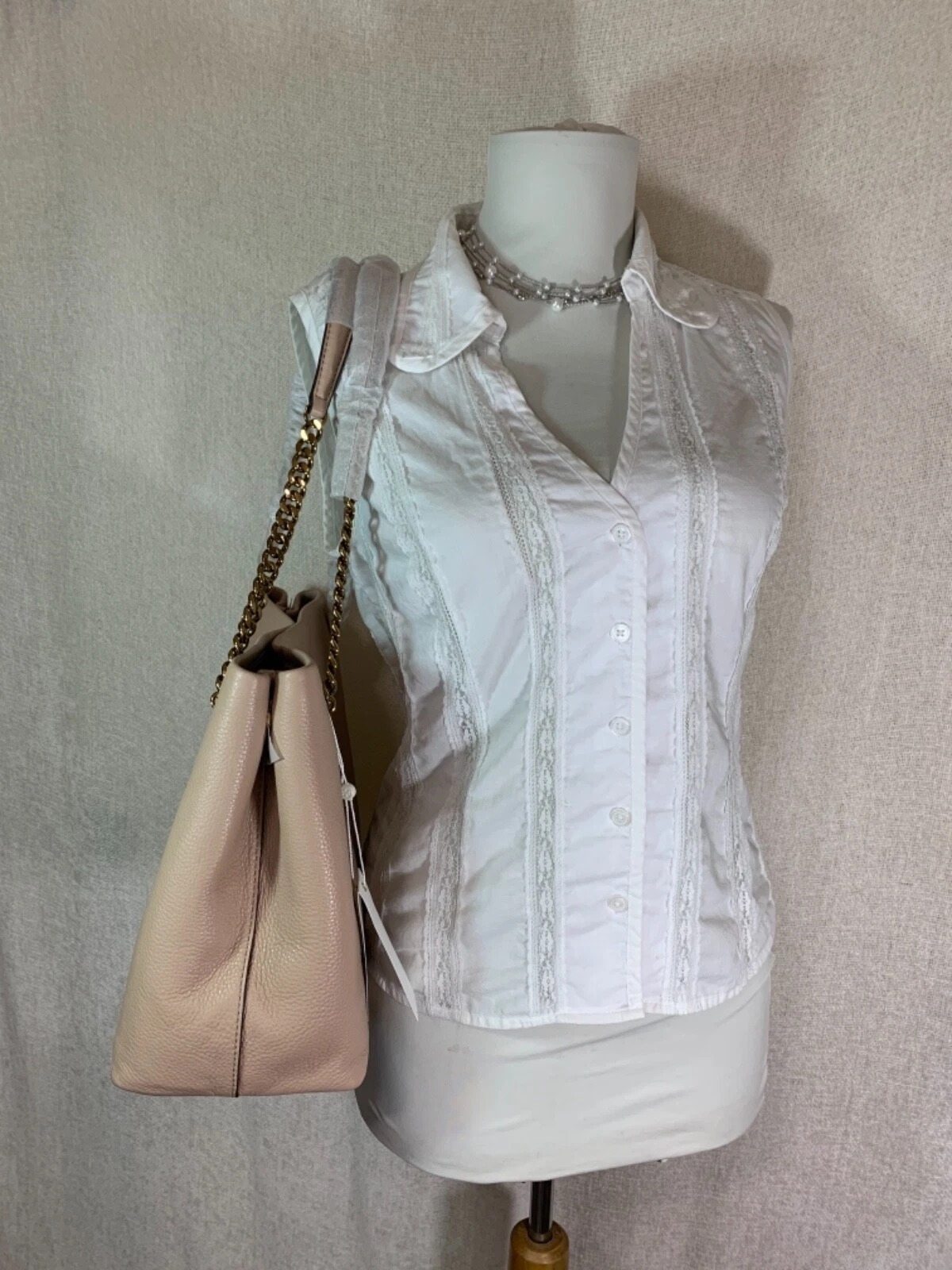 NUOVA Tory Burch Devon Sand Kira borsa con ciottoli borsa con cinturino a catena in pelle beige