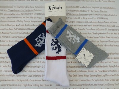 PRINGLE 3pk Cushion Sock Mens Logo Assorted Knit UK 7-11 Sport