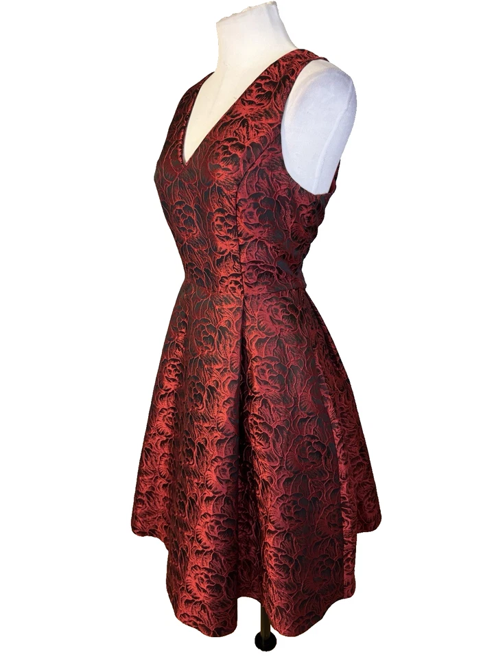 WHBM Dress 8 Red Black Floral Sleeveless A Line Party Wedding Pockets Washable - Image 4 of 4