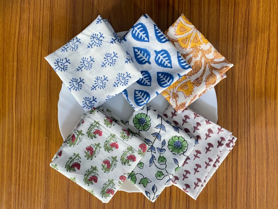 Conjunto de guardanapos de pano sortidos bloco de mão floral estampado algodão guardanapos de mesa de jantar - Imagem 2 de 4