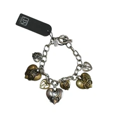 Jim Shore Dangle Bracelet with Gold & Silver Plated Hearts -NEW