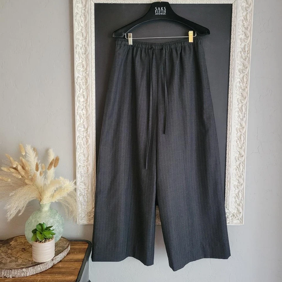 Calça social ESKANDAR Inglaterra cinza lã cashmere listrada perna larga calças 2