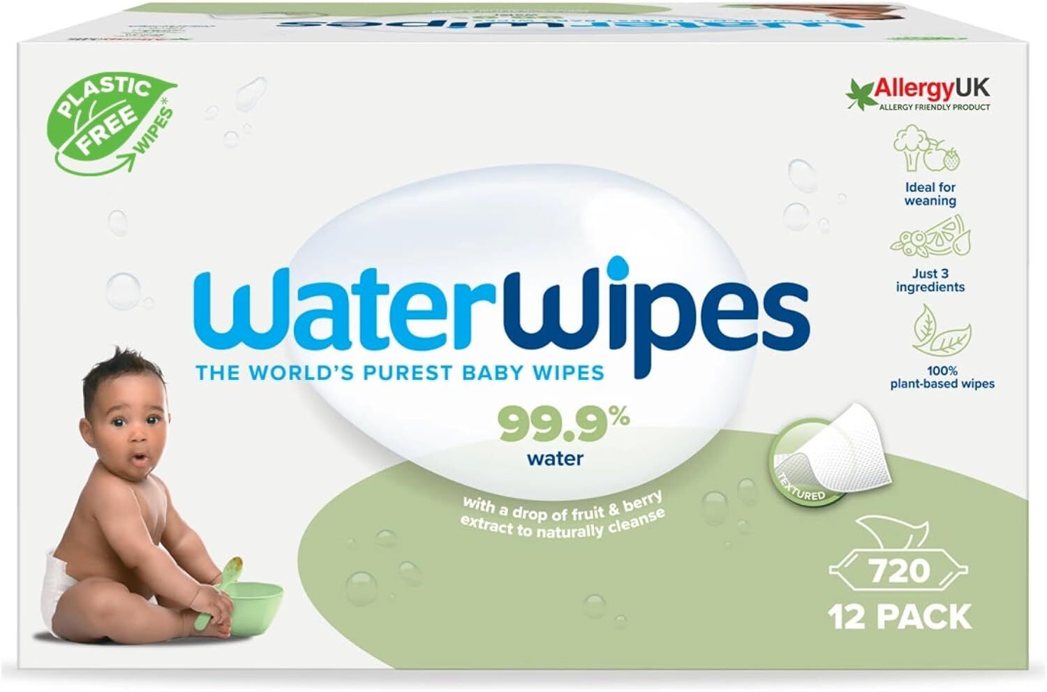 WaterWipes Toallitas húmedas Texturizadas de Origen Vegetal para Niños Pequeños