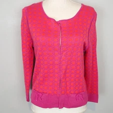 Ivanka Trump Sweater cardigan sz m pink red cotton blend bow front