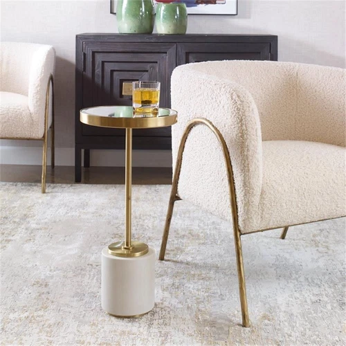 Uttermost Laurier Faux Shagreen Steel and Marble Drink Table in Brass and White - Picture 3 of 4