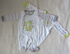 2 Pack Unisex Babygrow/Sleepsuit Initial G Stars & Stripes Age 3-6 Months BNWL 