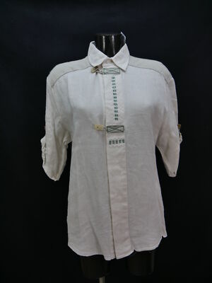 Gr.M Trachtenhemd Giesswein creme Leinen mit Hand Stickerei Trachten Hemd TH1517
