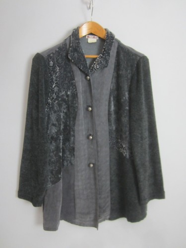 Vtg Neil & David Womens S Gray LS Art To Wear Rayon Silk Velvet Jacket Blazer