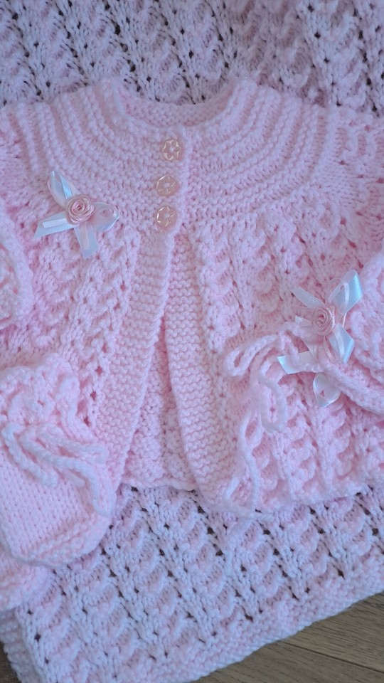 Handmade Baby Pram Blanket Newborn Knitted Layette Matinee Jacket