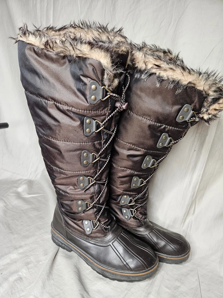 ALDO Snow Rain Duck Boots Womens EUR 39 US 8.5 Brown Faux Fur Trim Fleece Lined - Image 2 of 4