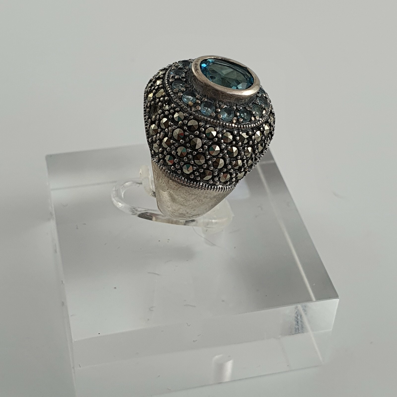 Photo 4 of Sterling Silver Ring with CZ and Marcasite stones Size K 9g ~ faux topaz. , R249