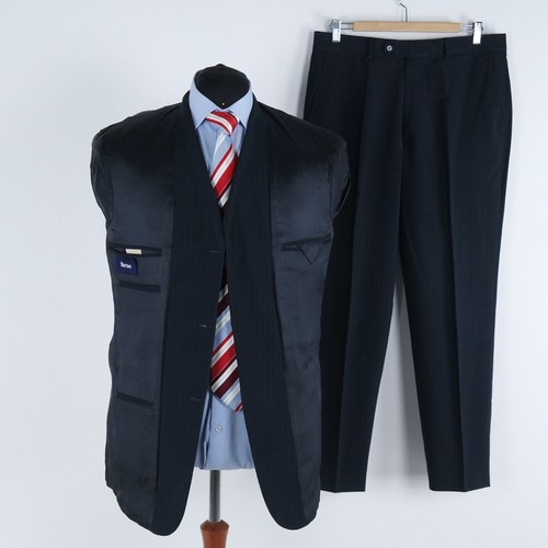 Mens Dark Blue Striped Suit 42L US Size Trousers W34 L30 BURTON Wool 2 Piece - Picture 11 of 19