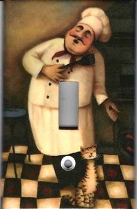  FAT  CHEF WITH CAT  KITCHEN  HOME DECOR SINGLE LIGHT SWITCH 