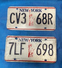 Vintage New York License Plate Pair Statue of Liberty Blue Red White NY