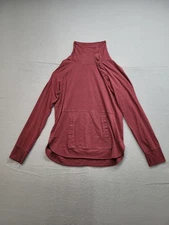 Coolibar Women Sweatshirt M Red Cowl Neck Long Sleeve Pouch Pocket Curved Hem