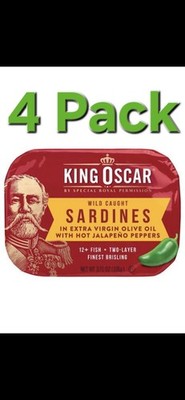 King Oscar Wild Sardines in Extra Virgin Olive jalapeño stile 3.75 Oz Pack of 4