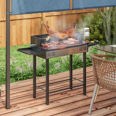 Holzkohlegrill Drehspieß Grill Bräter mit 3-stufigem Grillrost