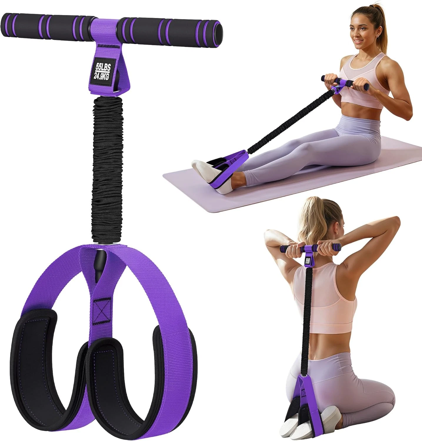 Pedal Resistance Band with Handle | Upgraded 55LBS Exercise Resistance Bands for