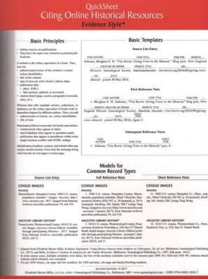 Genealogy QuickSheet - Citing Online Historical Resources Evidence Style